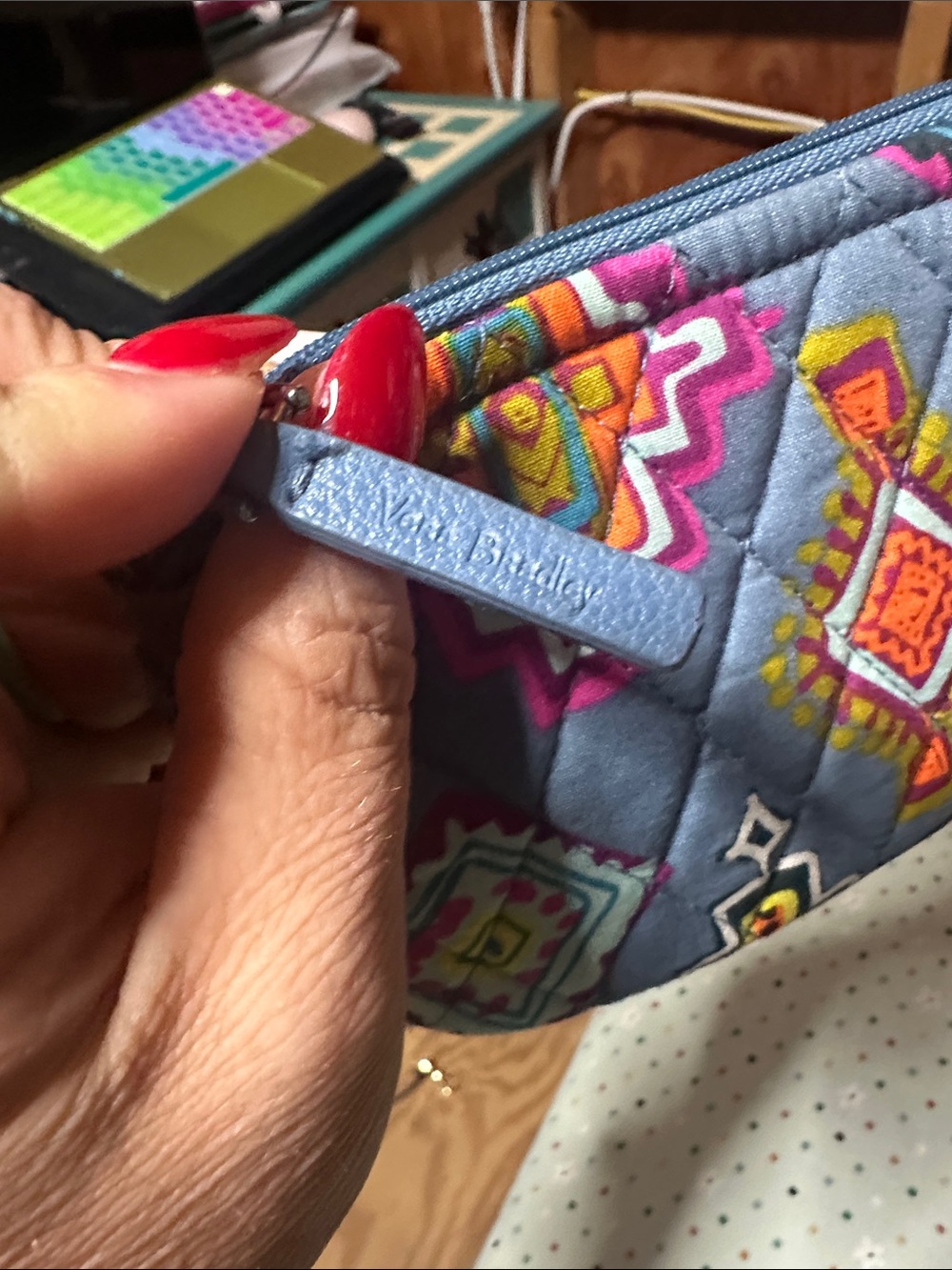 Vera Bradley Quilted Blue Floral Medallion Cosmetic Pouch